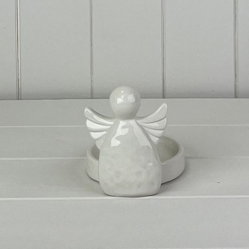 White Ceramic Glazed Angel Tealight Holder  detail page